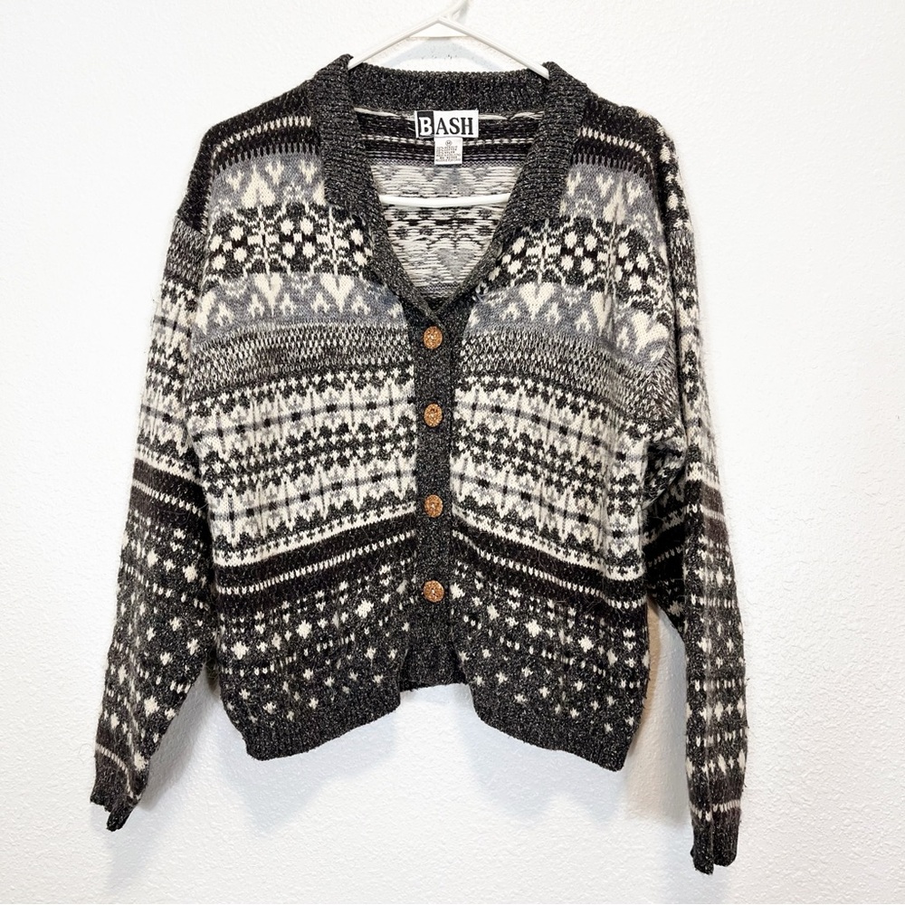 Vintage Bash Grandpa Heavy Knit Button Down Casual Cardigan Gray White Medium.